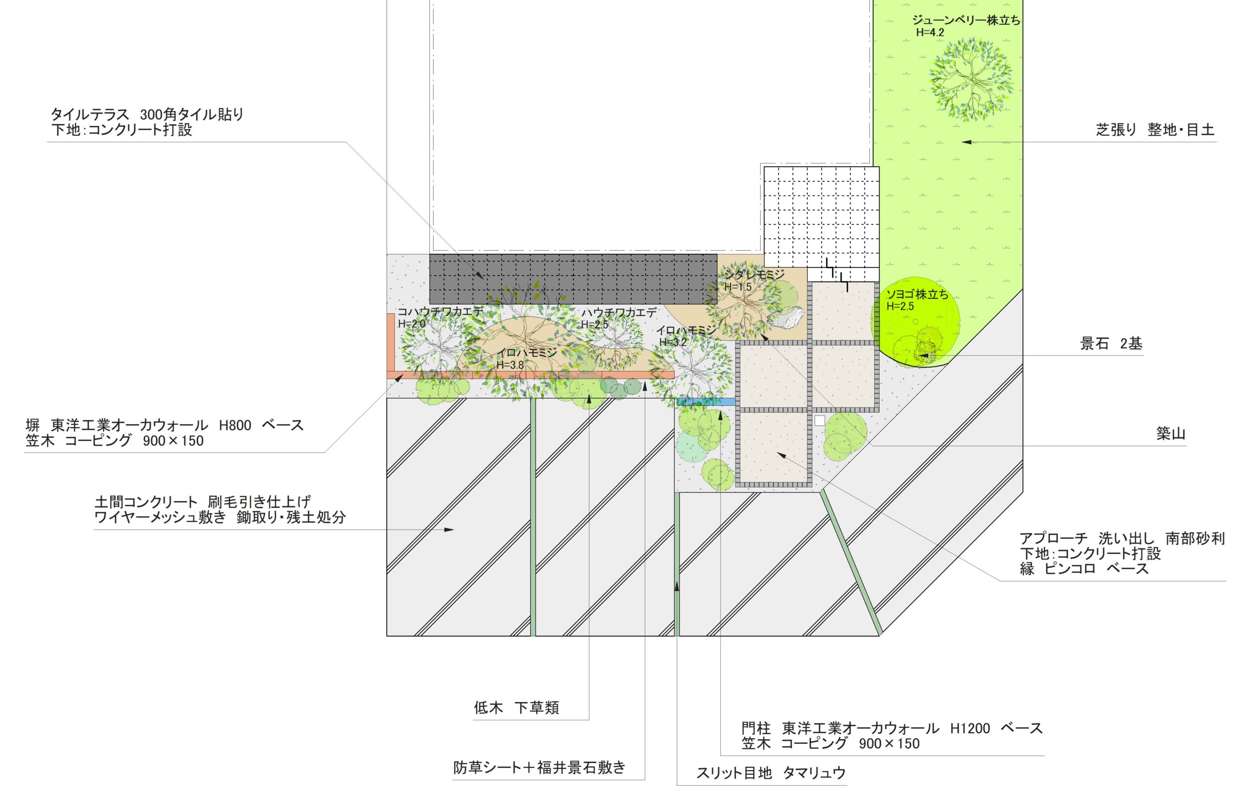 石川県エクテリアプラン　金沢市外構平面図